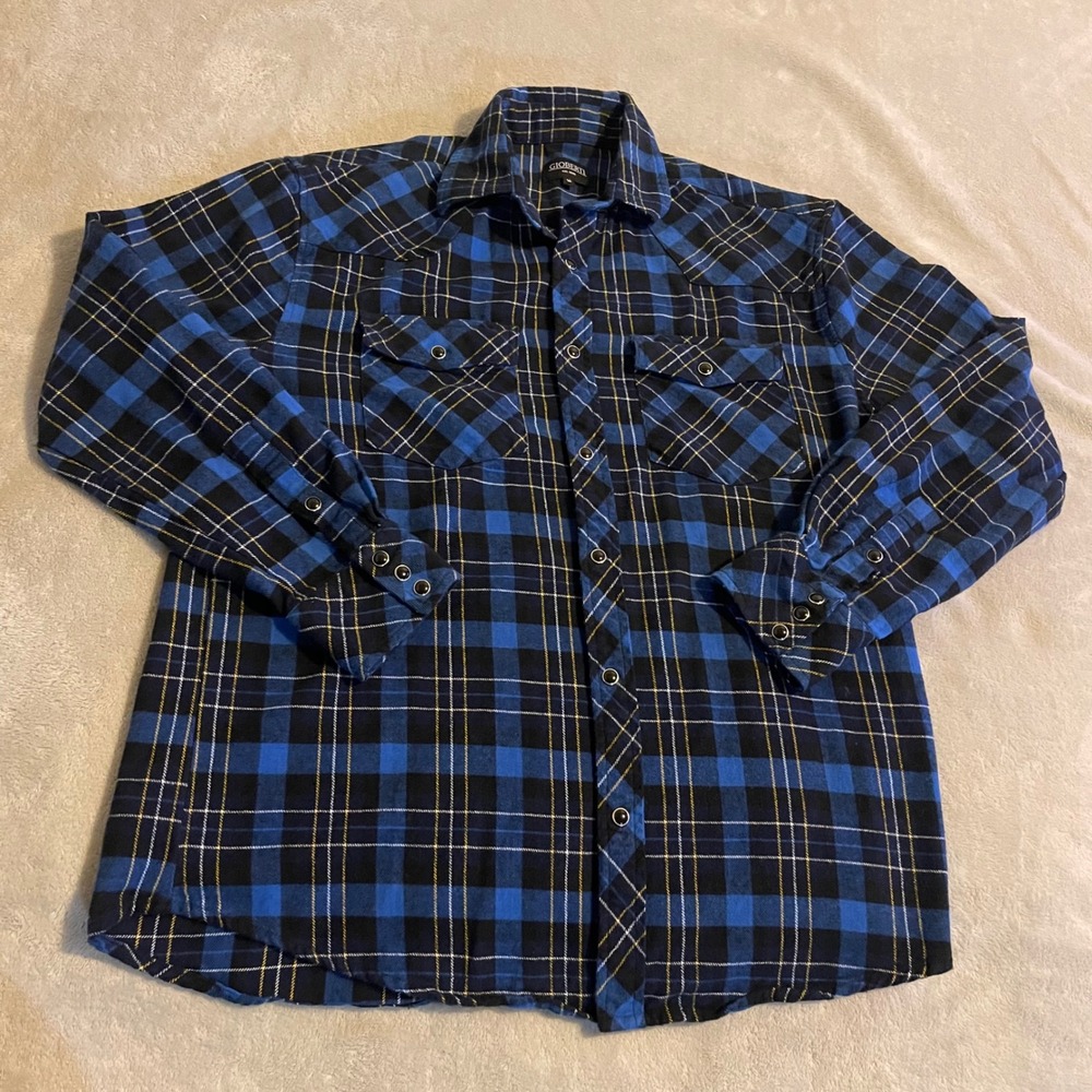 Gioberti Mens Long Sleeve Plaid‎ Flannel Shirt Blue Black Yellow Size Medium